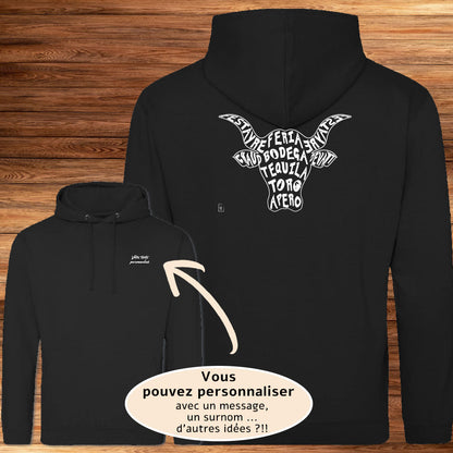Taureau Bodega Tequila Graphisme sur Sweat-shirt à personnaliser avec du texte. Création Virginie Linard ©.