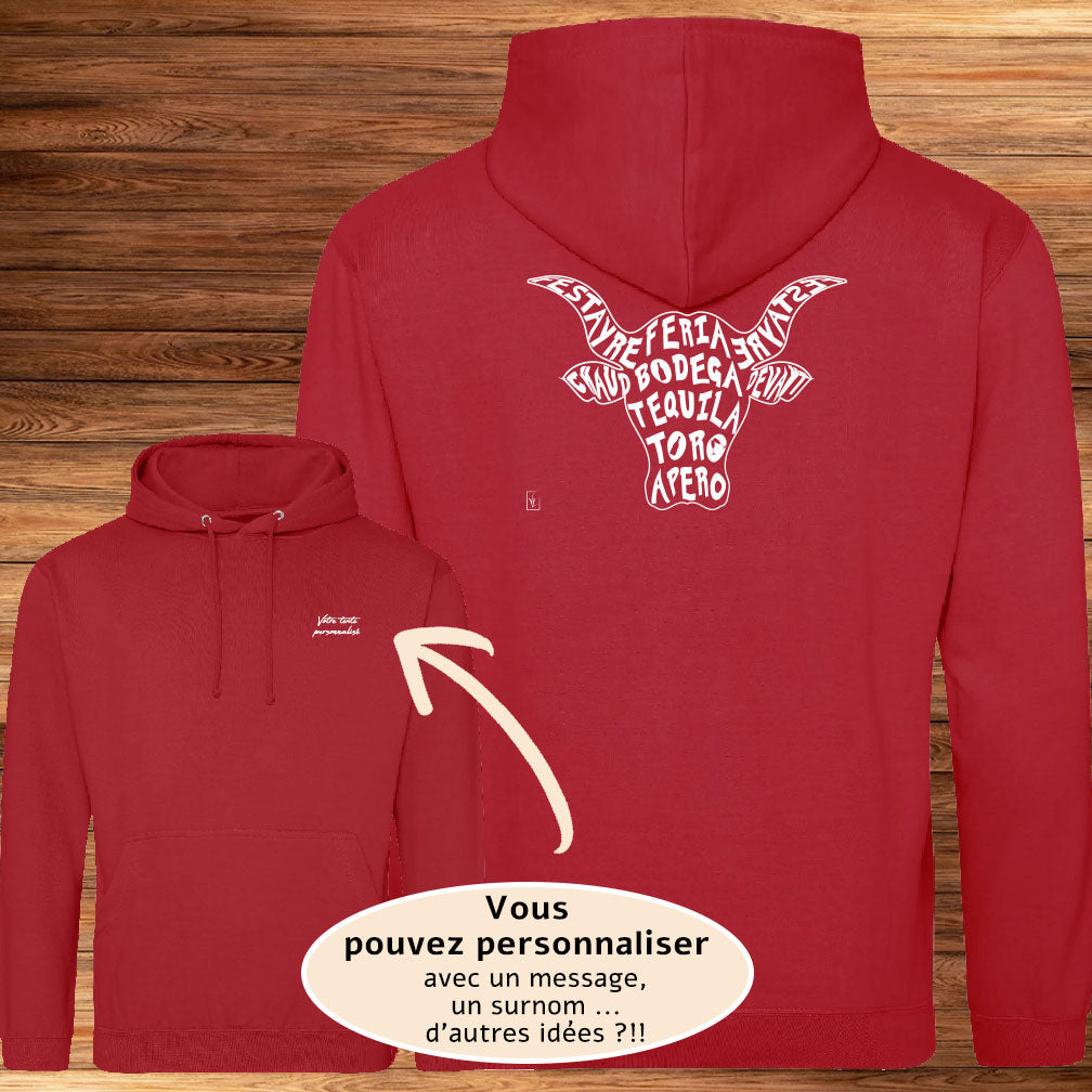 Taureau Bodega Tequila Graphisme sur Sweat-shirt à personnaliser avec du texte. Création Virginie Linard ©.