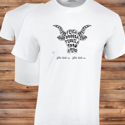 Taureau Bodega Tequila Graphisme sur T-shirt blanc homme à personnaliser avec du texte. Création Virginie Linard ©.
