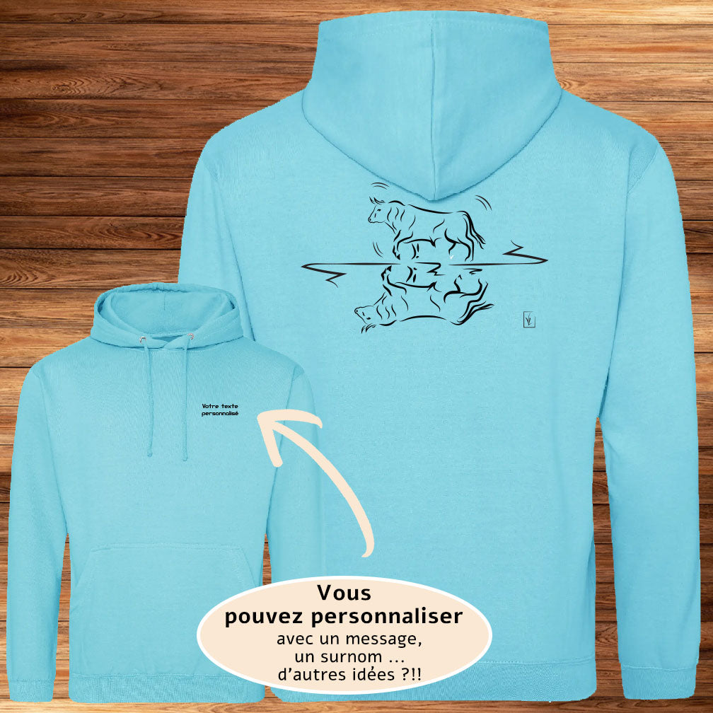 Taureau  Graphisme sur sweat bleu unisexe à personnaliser avec un texte. Création Virginie Linard ©.