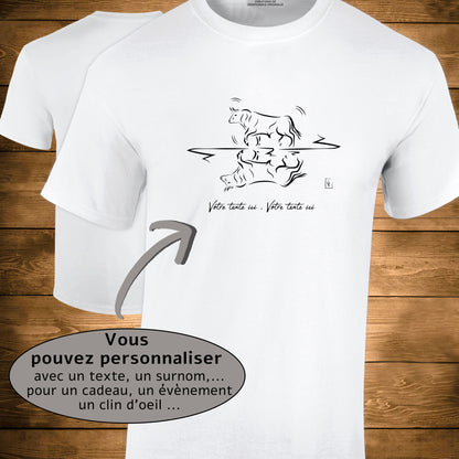Taureau Graphisme sur T-shirt blanc homme à personnaliser avec un texte. Création Virginie Linard ©.