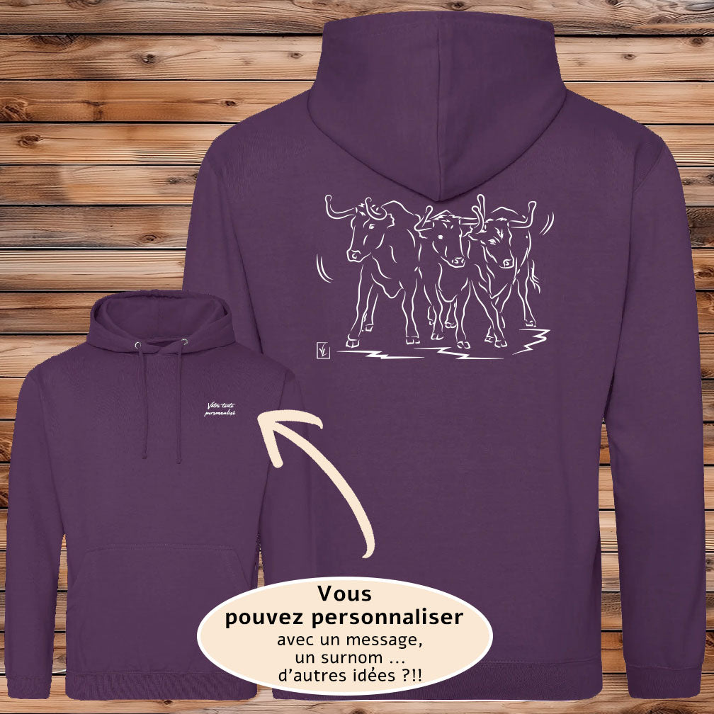 Vachettes taureaux course camarguaise féria bandido manade Graphisme sur Sweat-shirt à personnaliser avec du texte. Création Virginie Linard ©.