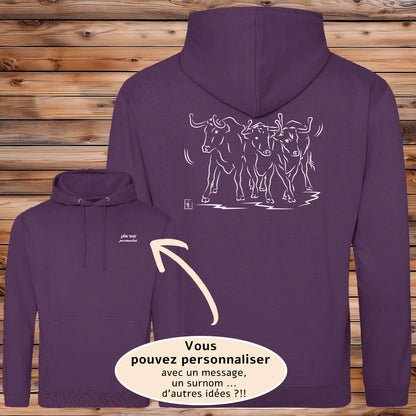 Vachettes taureaux course camarguaise féria bandido manade Graphisme sur Sweat-shirt à personnaliser avec du texte. Création Virginie Linard ©.