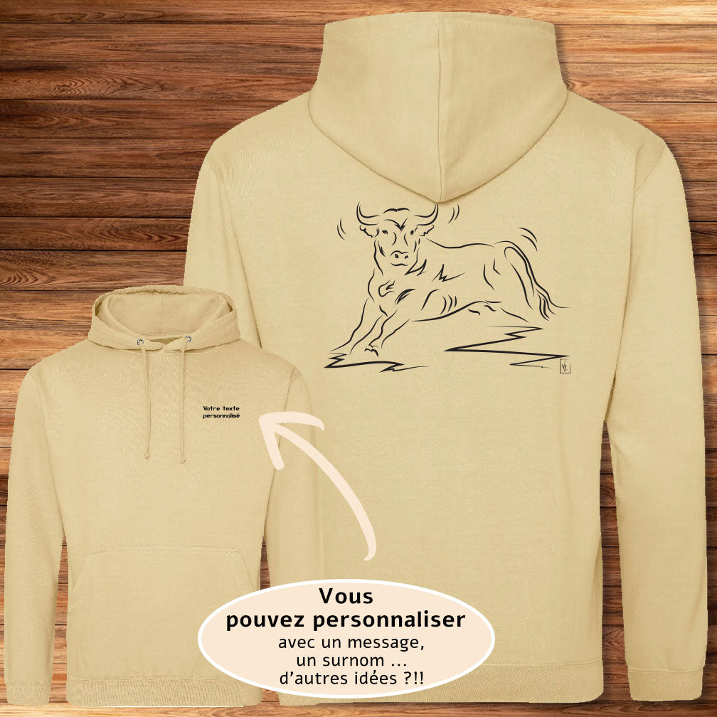 Taureau, graphisme sur Sweat-shirt à personnaliser avec du texte.  Création  Virginie Linard ©.