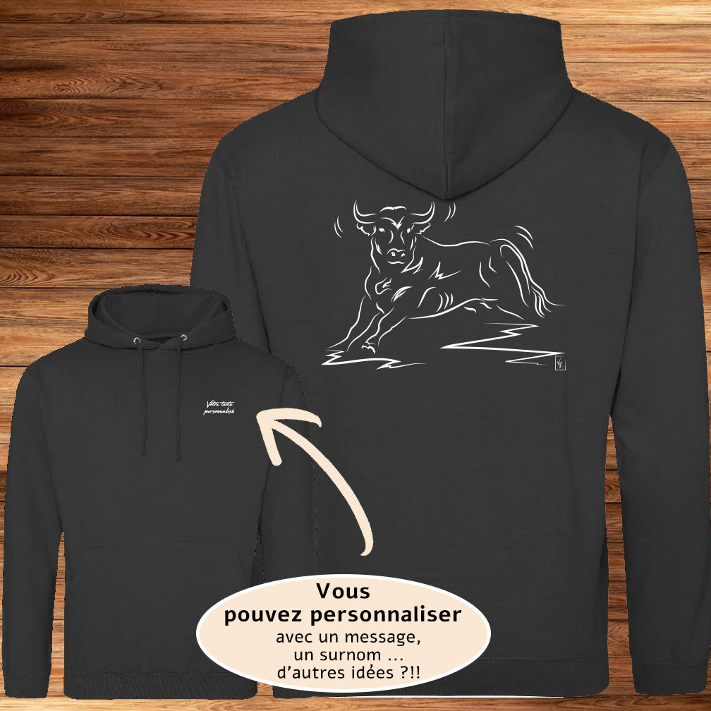 Taureau, graphisme sur Sweat-shirt à personnaliser avec du texte.  Création  Virginie Linard ©.