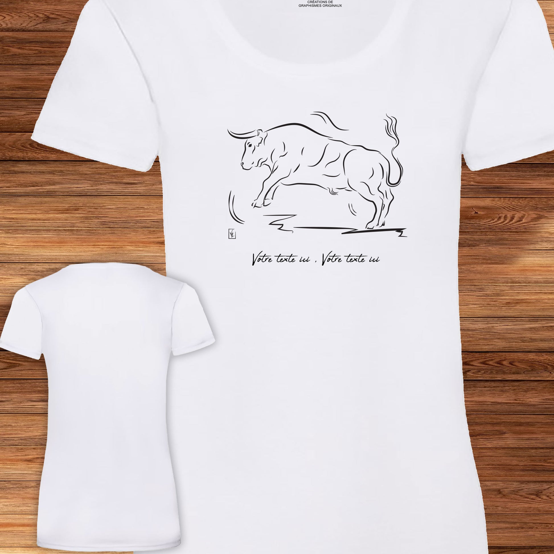 Taureau espagnol Corrida Tauromachie, Graphisme sur T-shirt à personnaliser avec un texte. Création Virginie Linard ©.