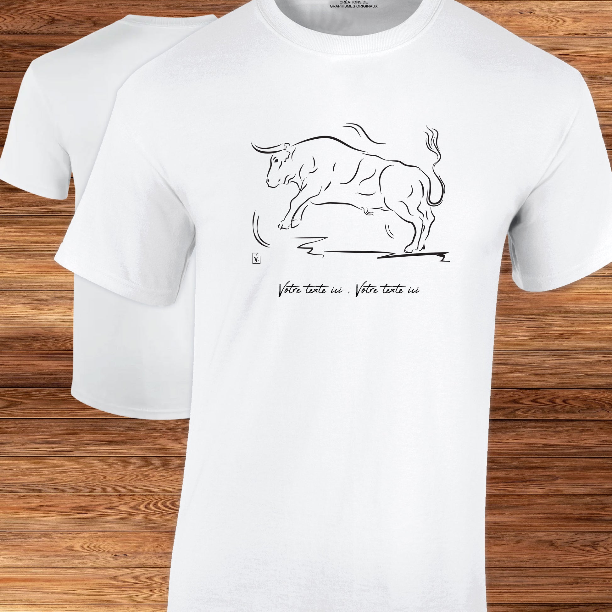 Taureau espagnol Corrida Tauromachie, Graphisme sur T-shirt à personnaliser avec un texte. Création Virginie Linard ©.