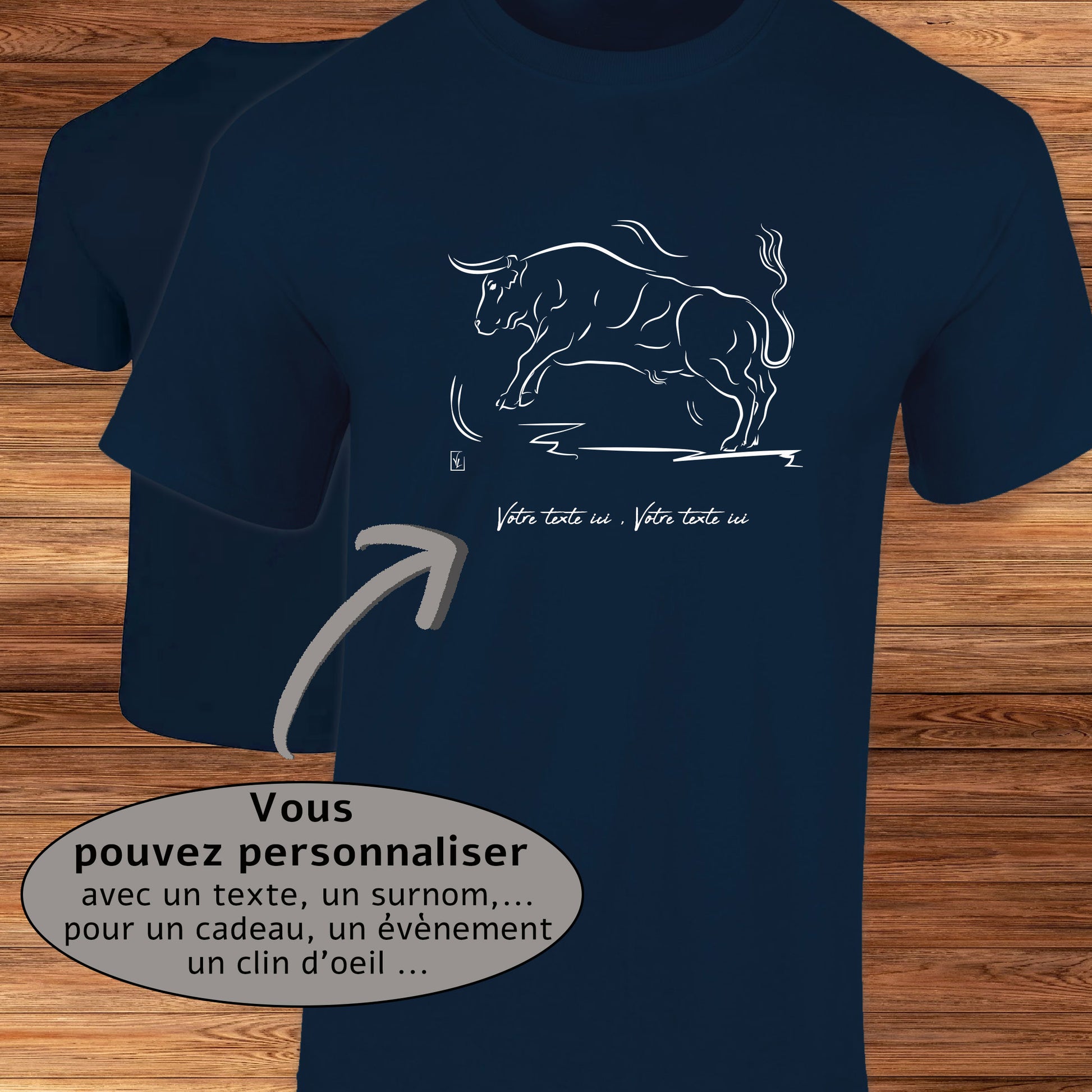 Taureau espagnol Corrida Tauromachie, Graphisme sur T-shirt à personnaliser avec un texte. Création Virginie Linard ©.