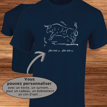 Taureau espagnol Corrida Tauromachie, Graphisme sur T-shirt à personnaliser avec un texte. Création Virginie Linard ©.
