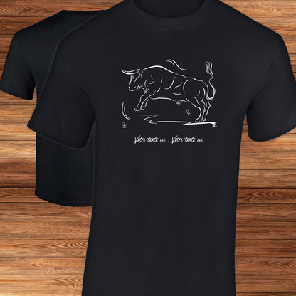 Taureau espagnol Corrida Tauromachie, Graphisme sur T-shirt à personnaliser avec un texte. Création Virginie Linard ©.