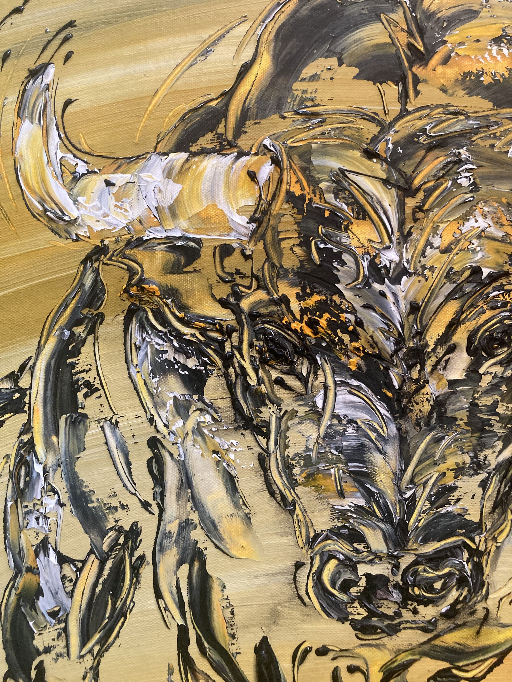 Tableau, taureau de combat espagnol, corrida, tauromachie. Peinture sur toile format 70x70cm. Création Virginie Linard ©.