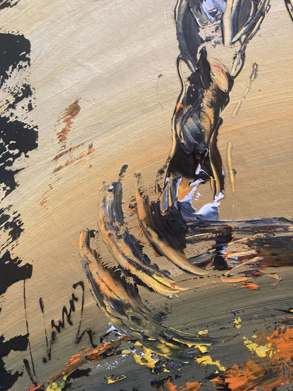 Tableau Peinture Taureau Combat - Spatule Reliefs - Toile Originale 70x70cm