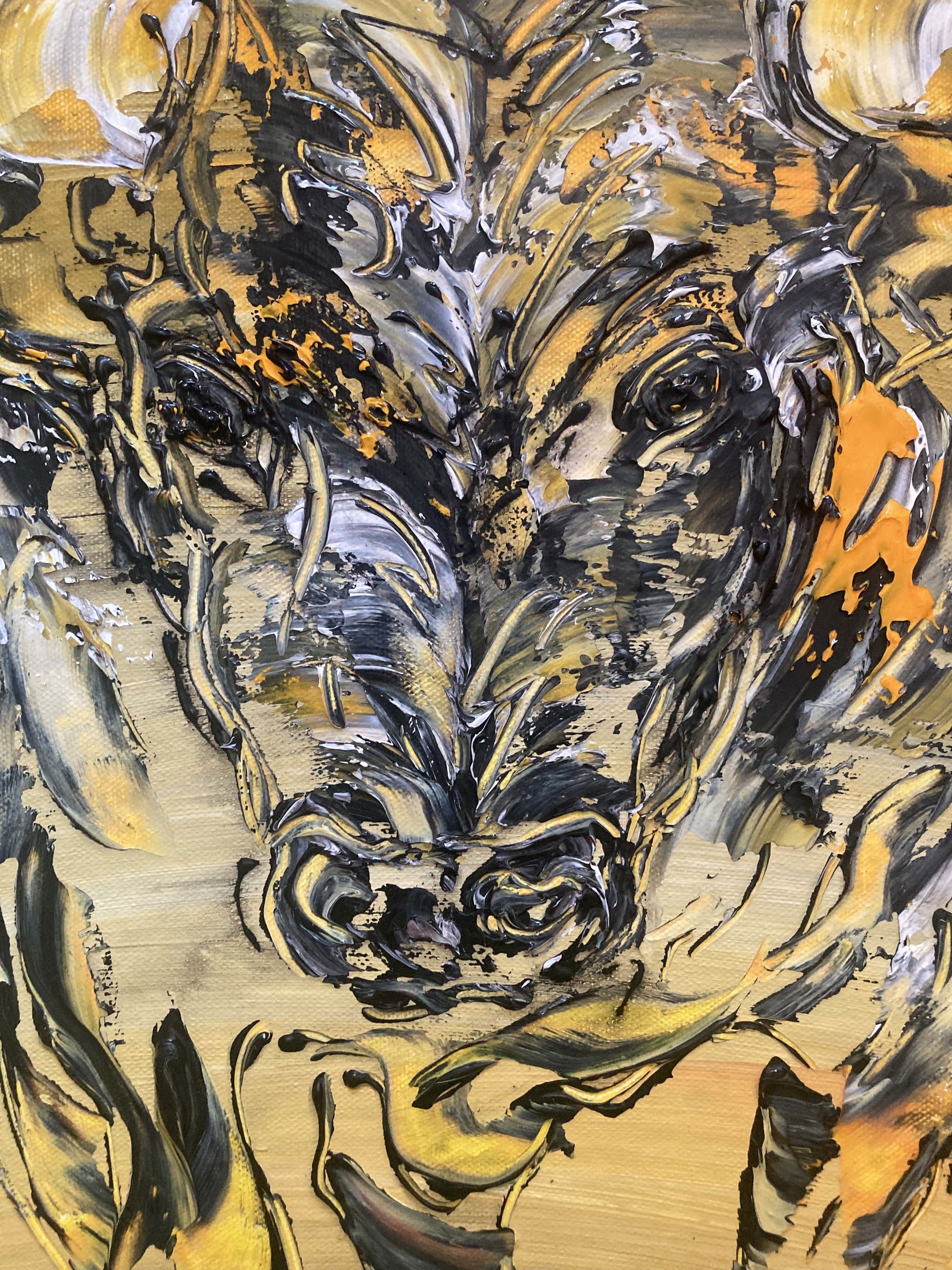 Tableau, taureau de combat espagnol, corrida, tauromachie. Peinture sur toile format 70x70cm. Création Virginie Linard ©.