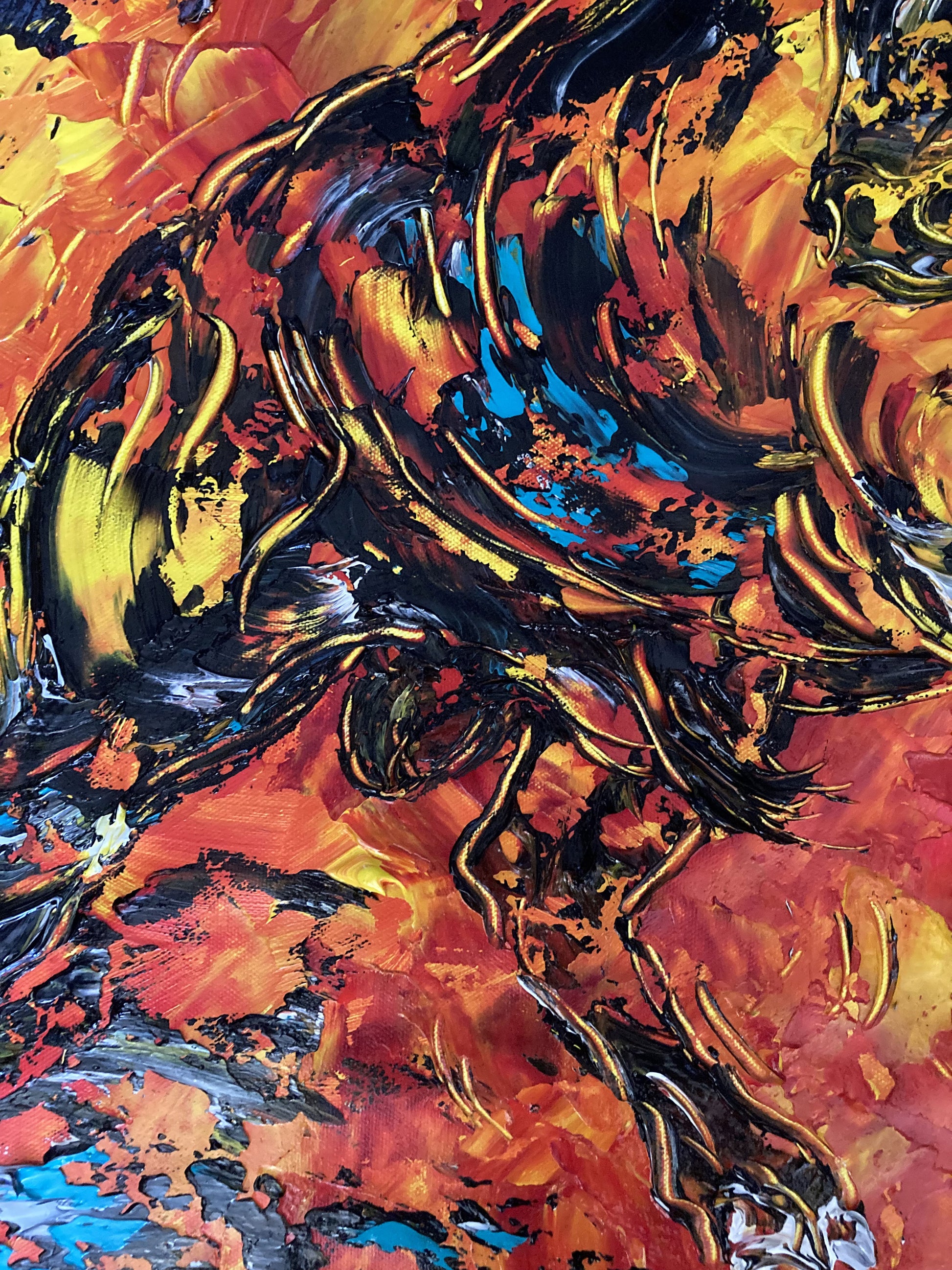 Tableau, taureau de combat espagnol, corrida, tauromachie, féria. Peinture sur toile format 70x70cm. Création Virginie Linard ©.