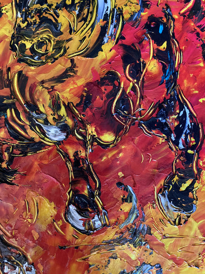 Tableau, taureau de combat espagnol, corrida, tauromachie, féria. Peinture sur toile format 70x70cm. Création Virginie Linard ©.