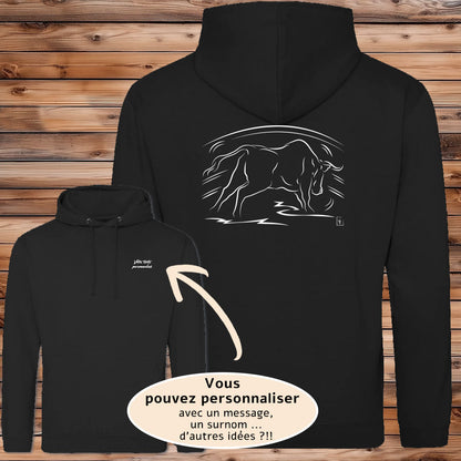 Taureau Espagnol Corrida Tauromachie dans l'Arène, Graphisme sur sweat-shirt noir à personnaliser avec un texte. Création Virginie Linard ©.