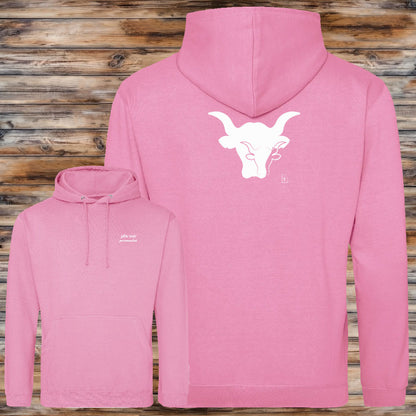 Taureau graphisme sur sweat shirt rose à personnaliser avec un texte, création Virginie Linard ©.
