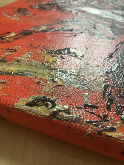 Tableau Taureau - Spatule Reliefs - Toile Originale 30x40cm