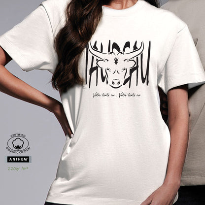 Tête de Taureau Corrida Tauromachie Course Camarguaise, Graphisme sur T-shirt biologique épais 220g blanc à personnaliser avec un texte. Création Virginie Linard ©.