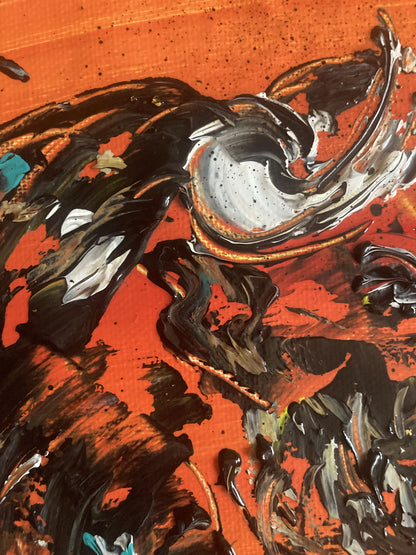 Tableau Taureau - Spatule Reliefs - Toile Originale 30x40cm