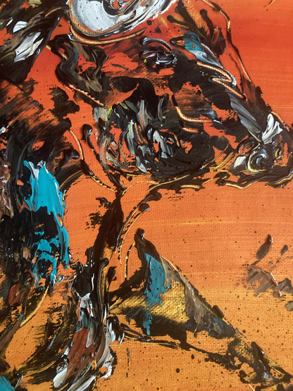 Tableau peinture duo Taureaux - Spatule Reliefs - Toile Originale 55x46cm