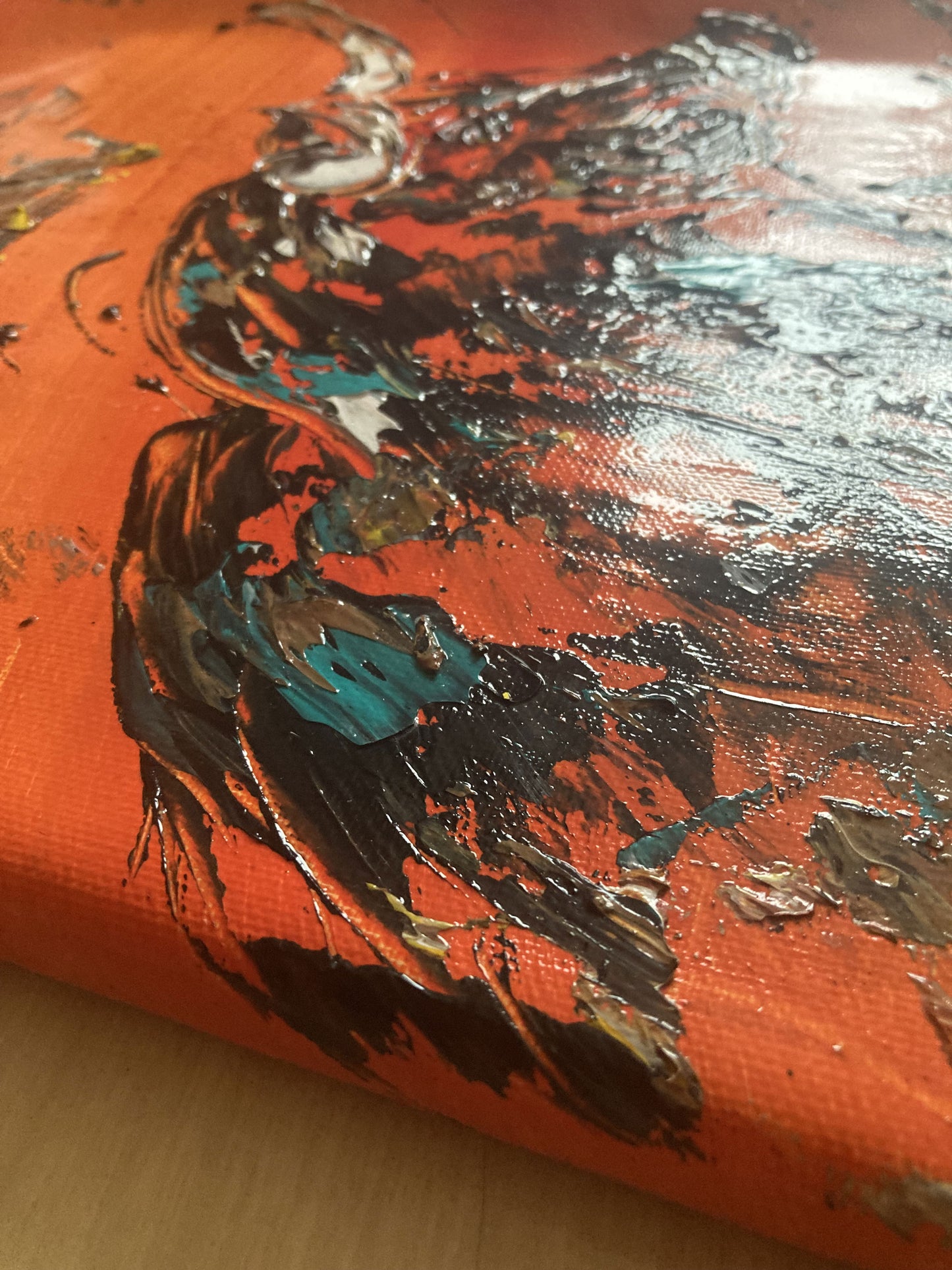 Tableau peinture duo Taureaux - Spatule Reliefs - Toile Originale 55x46cm