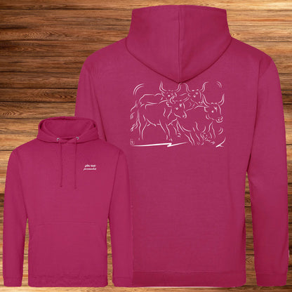 Sweat-shirt unisexe graphisme troupeau taureaux manade Camargue, à personnaliser avec un texte. Création Virginie Linard ©.