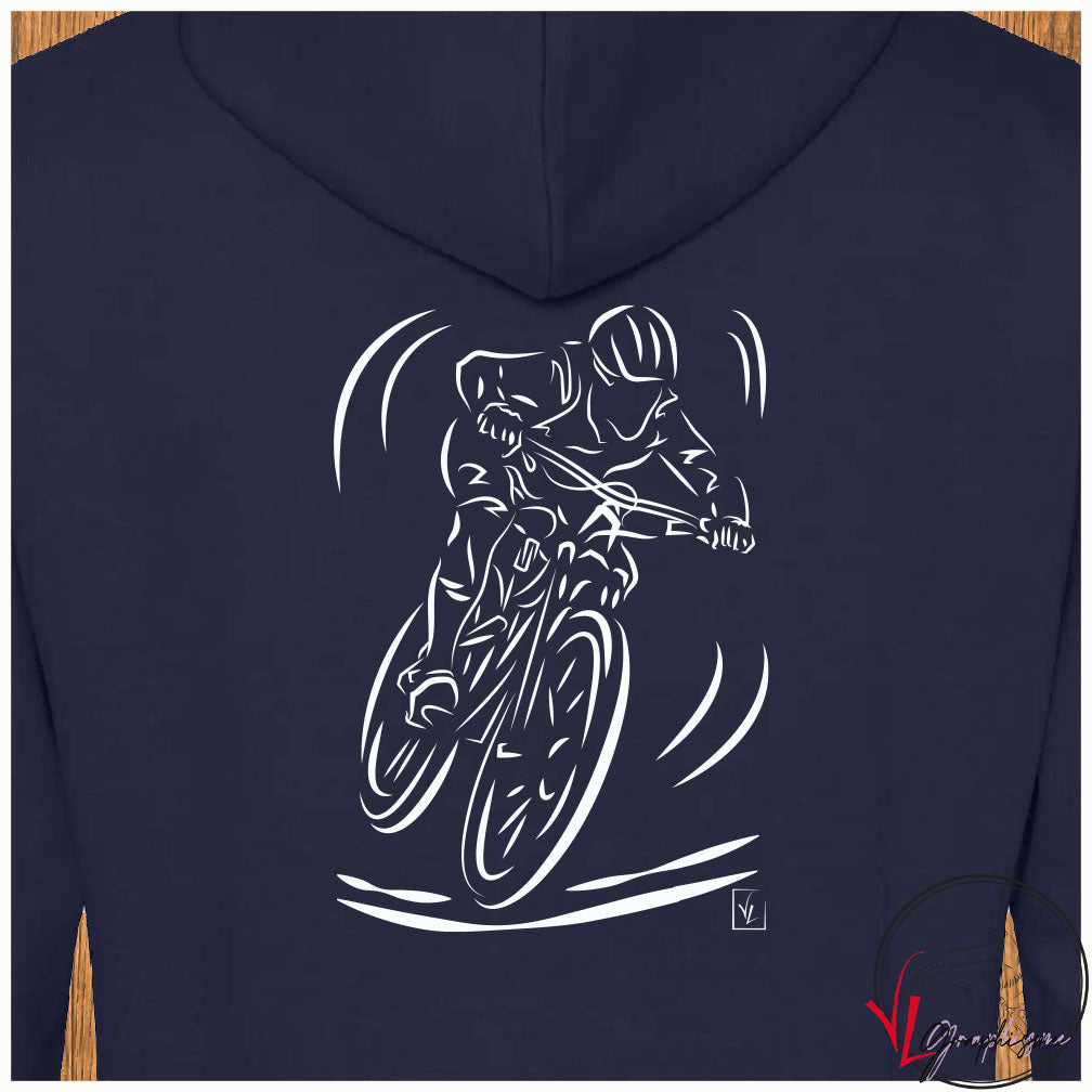 Vélo VTT Cross course sweat shirt bleu à personnaliser virginielinard.com ©