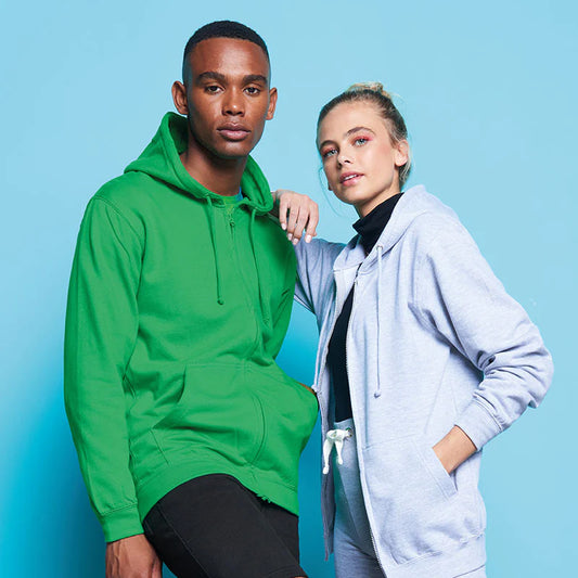 Veste zippée sweat à capuche 280g - Emplacements coeur & dos - Nuancier couleur vert bleu