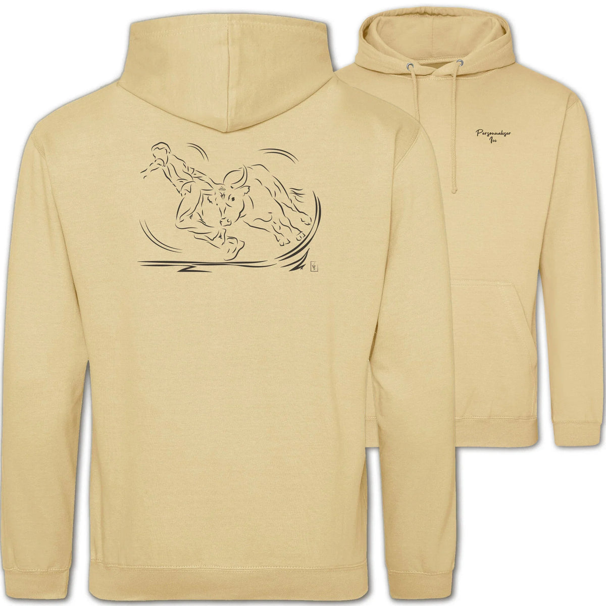 Motif Camargue Course camarguaise - Adrénaline - au dos d'un Sweat à capuche Unisexe 280g - Beige Desert sand