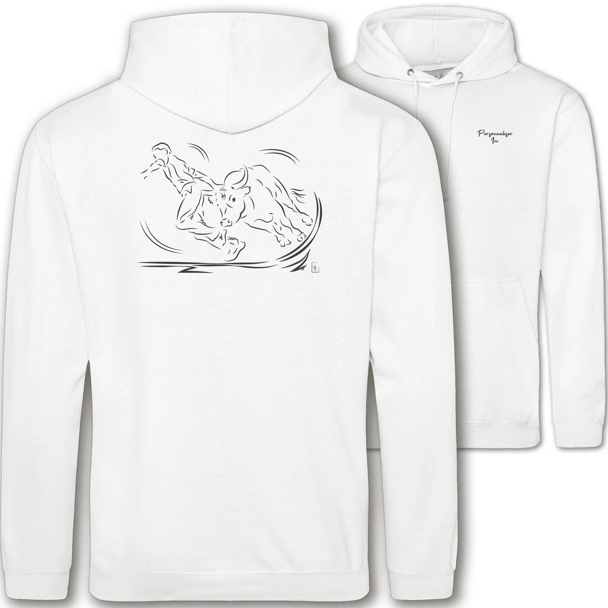 Motif Camargue Course camarguaise - Adrénaline - au dos d'un Sweat à capuche Unisexe 280g - Blanc Arctic White