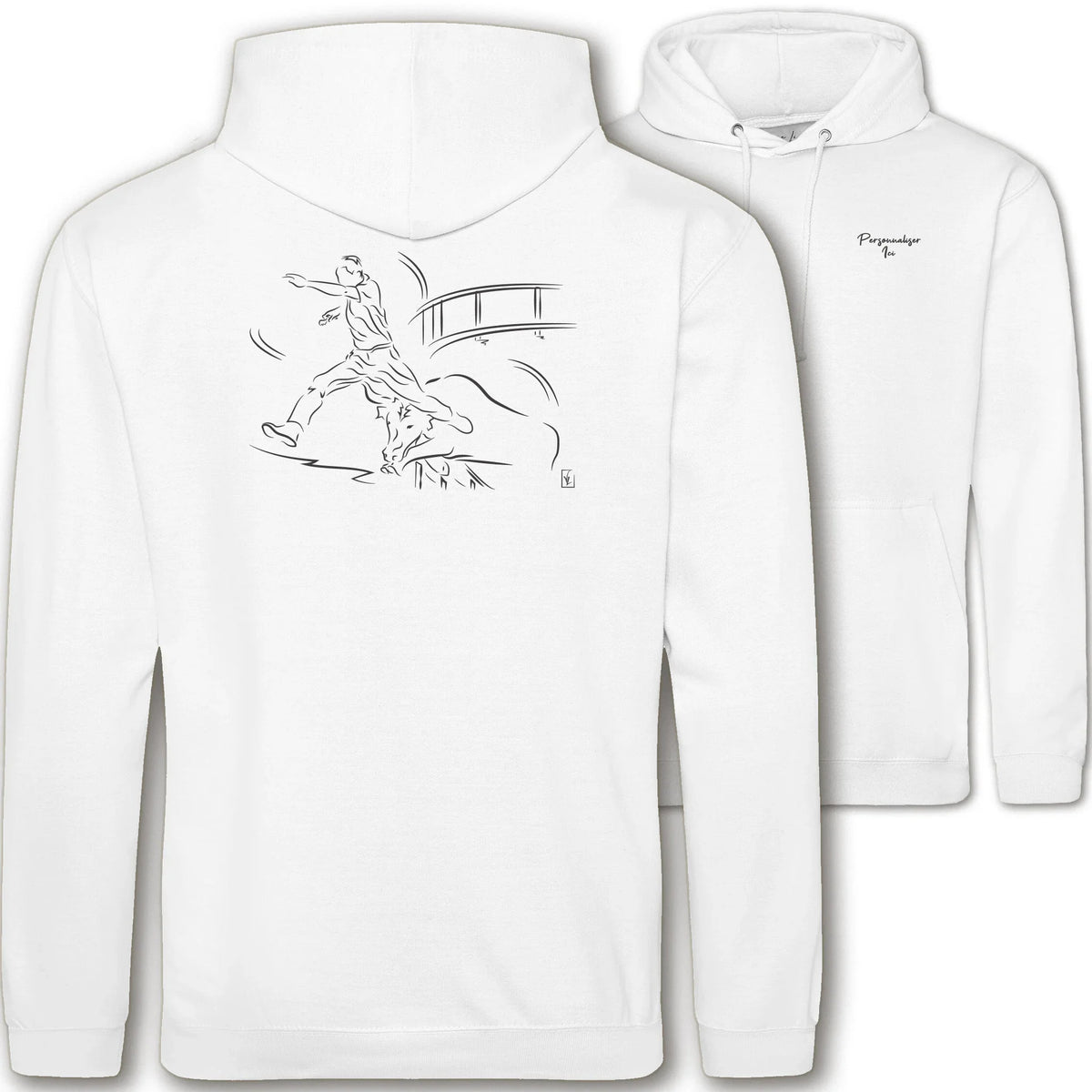 Motif Camargue Course camarguaise - Le saut - au dos d'un Sweat à capuche Unisexe 280g - Blanc Arctic White