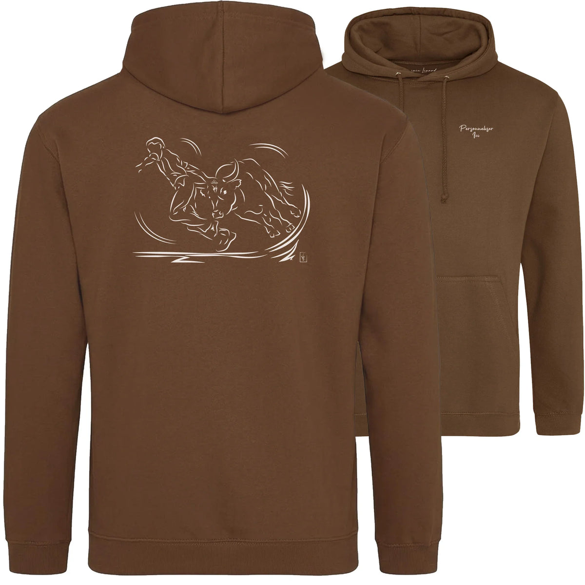Motif Camargue Course camarguaise - Adrénaline - au dos d'un Sweat à capuche Unisexe 280g - Marron Caramel toffee