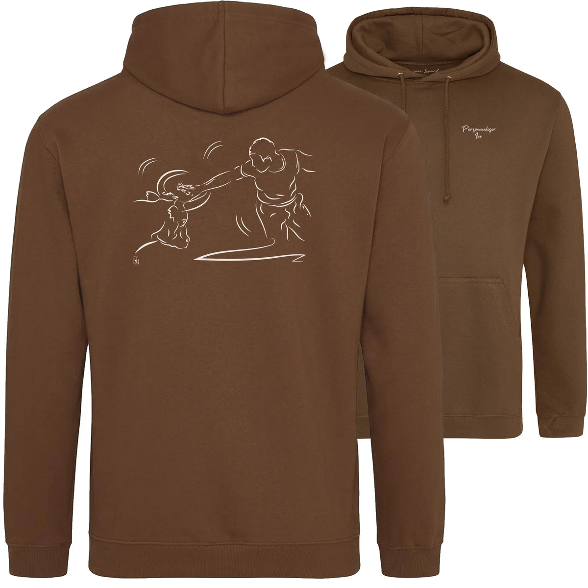 Motif Camargue Course camarguaise - Cocarde - au dos d'un Sweat à capuche Unisexe 280g - Marron Caramel toffee