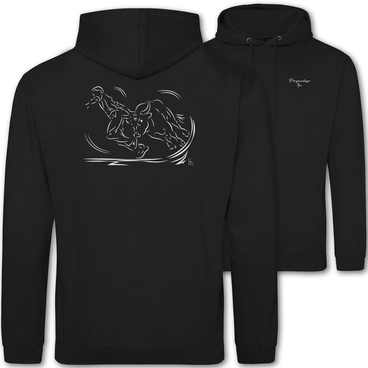 Motif Camargue Course camarguaise - Adrénaline - au dos d'un Sweat à capuche Unisexe 280g - Noir Jet black