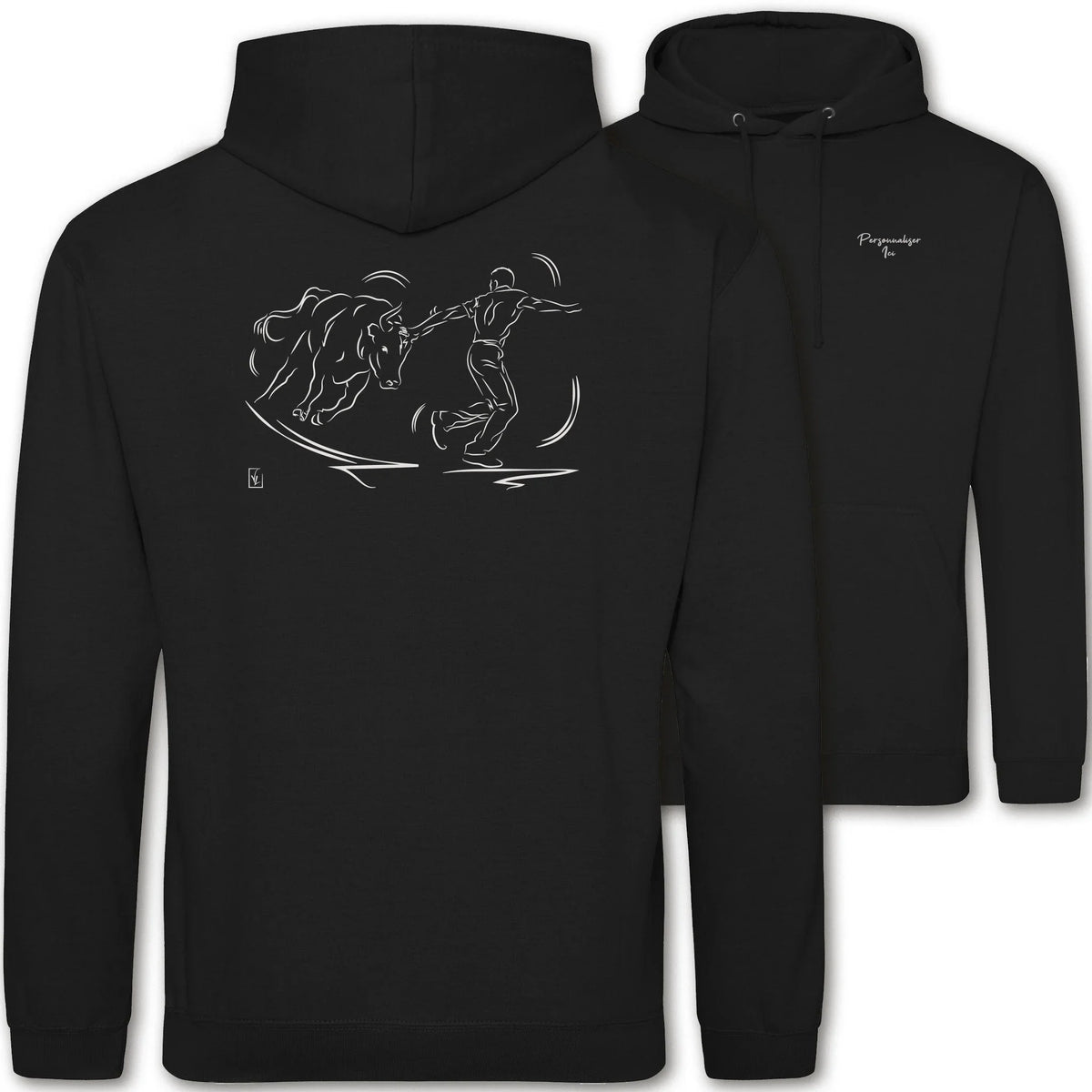 Motif Camargue Course camarguaise - Le crochet - au dos d'un Sweat à capuche Unisexe 280g - Noir Jet black