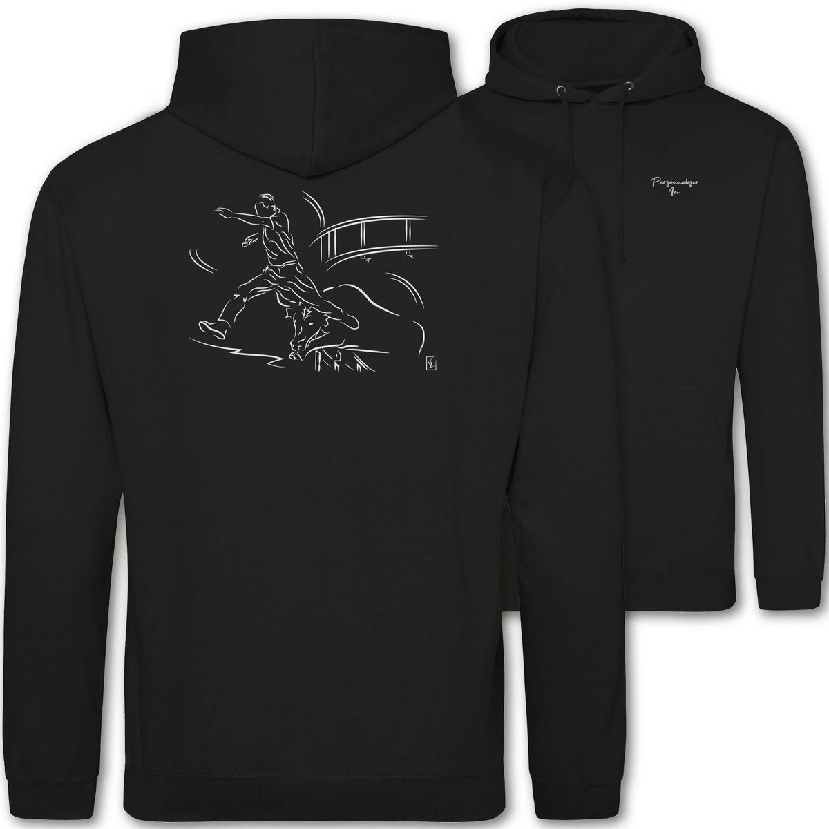 Motif Camargue Course camarguaise - Le saut - au dos d'un Sweat à capuche Unisexe 280g - Noir Jet black