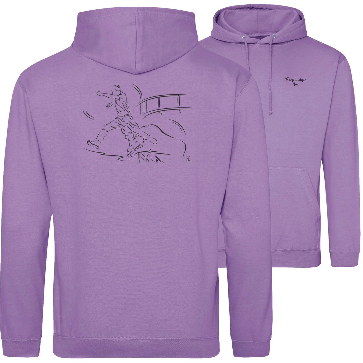 Motif Camargue Course camarguaise - Le saut - au dos d'un Sweat à capuche Unisexe 280g - Violet Digital lavender