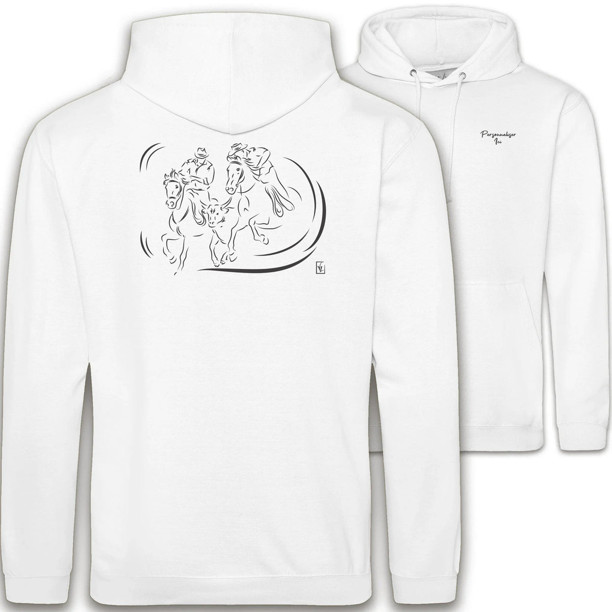 Motif Camargue Gardians et taureaux - Bandido - au dos d'un Sweat à capuche Unisexe 280g - Blanc Arctic White