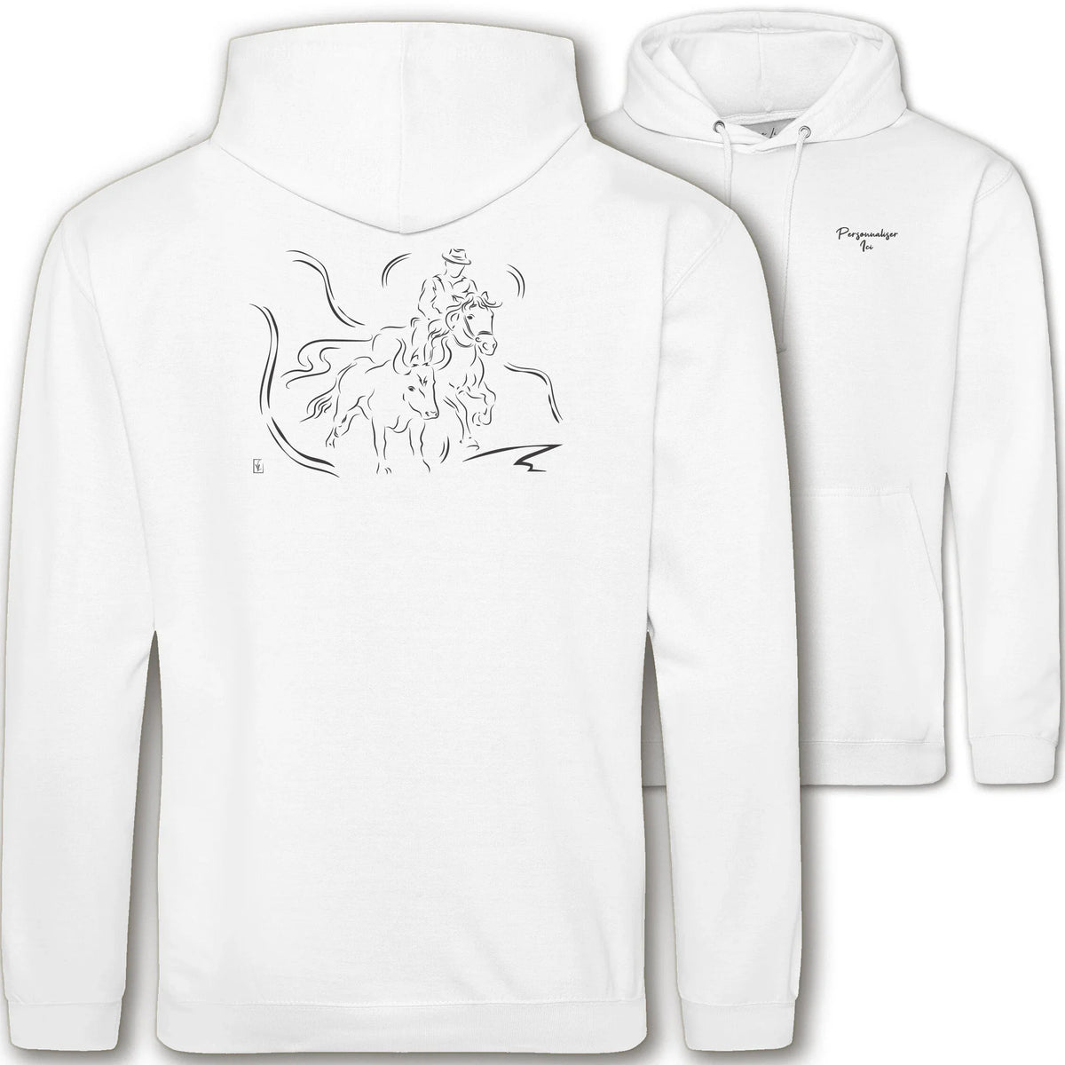 Motif Camargue Gardians et taureaux - Chevauchée - au dos d'un Sweat à capuche Unisexe 280g - Blanc Arctic White