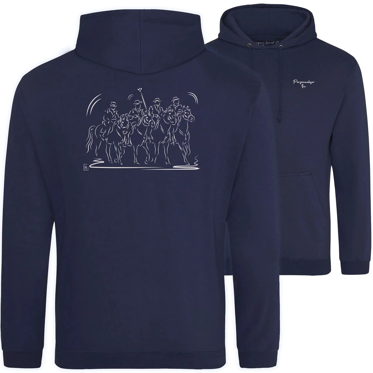 Motif Camargue Gardians et taureaux - Culture - au dos d'un Sweat à capuche Unisexe 280g - Bleu Oxford navy