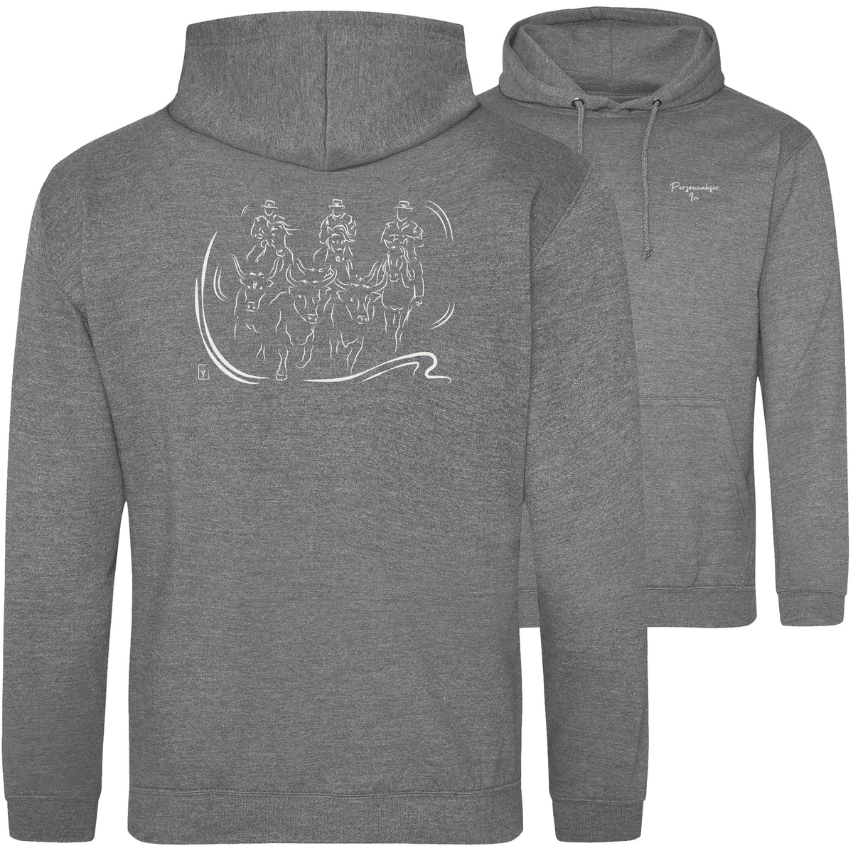 Motif Camargue Gardians et taureaux - Terre sauvage - au dos d'un Sweat à capuche Unisexe 280g - Gris Graphite heaver