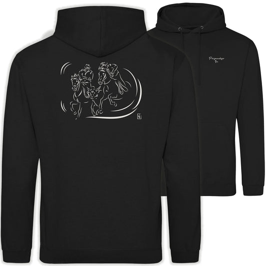Motif Camargue Gardians et taureaux - Bandido - au dos d'un Sweat à capuche Unisexe 280g - Noir Jet black