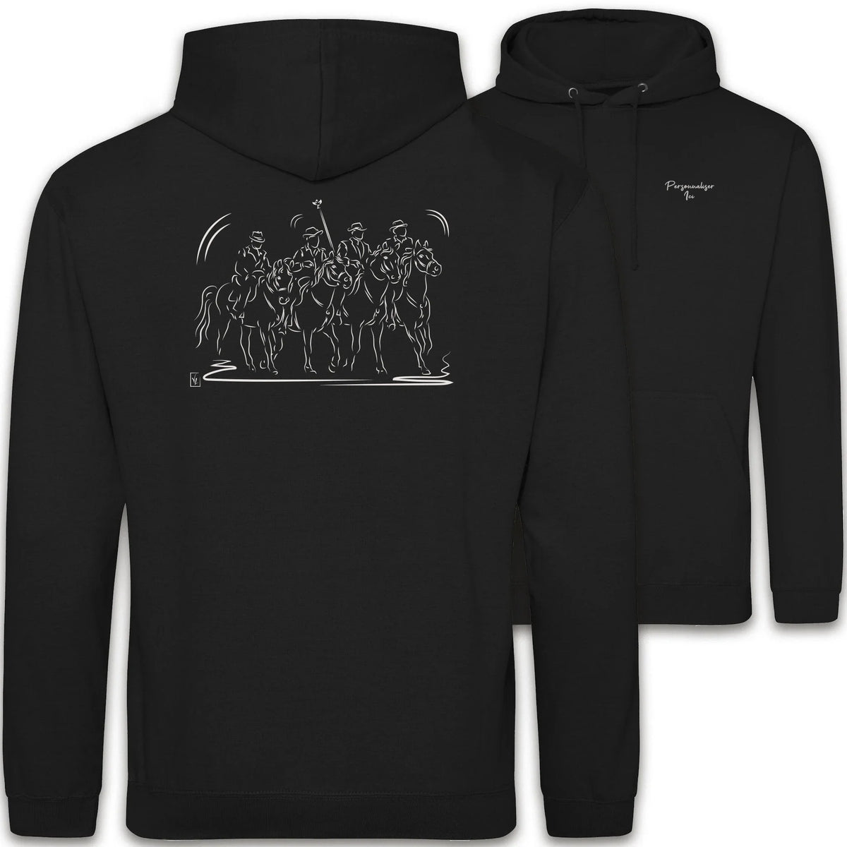 Motif Camargue Gardians et taureaux - Culture - au dos d'un Sweat à capuche Unisexe 280g - Noir Jet black