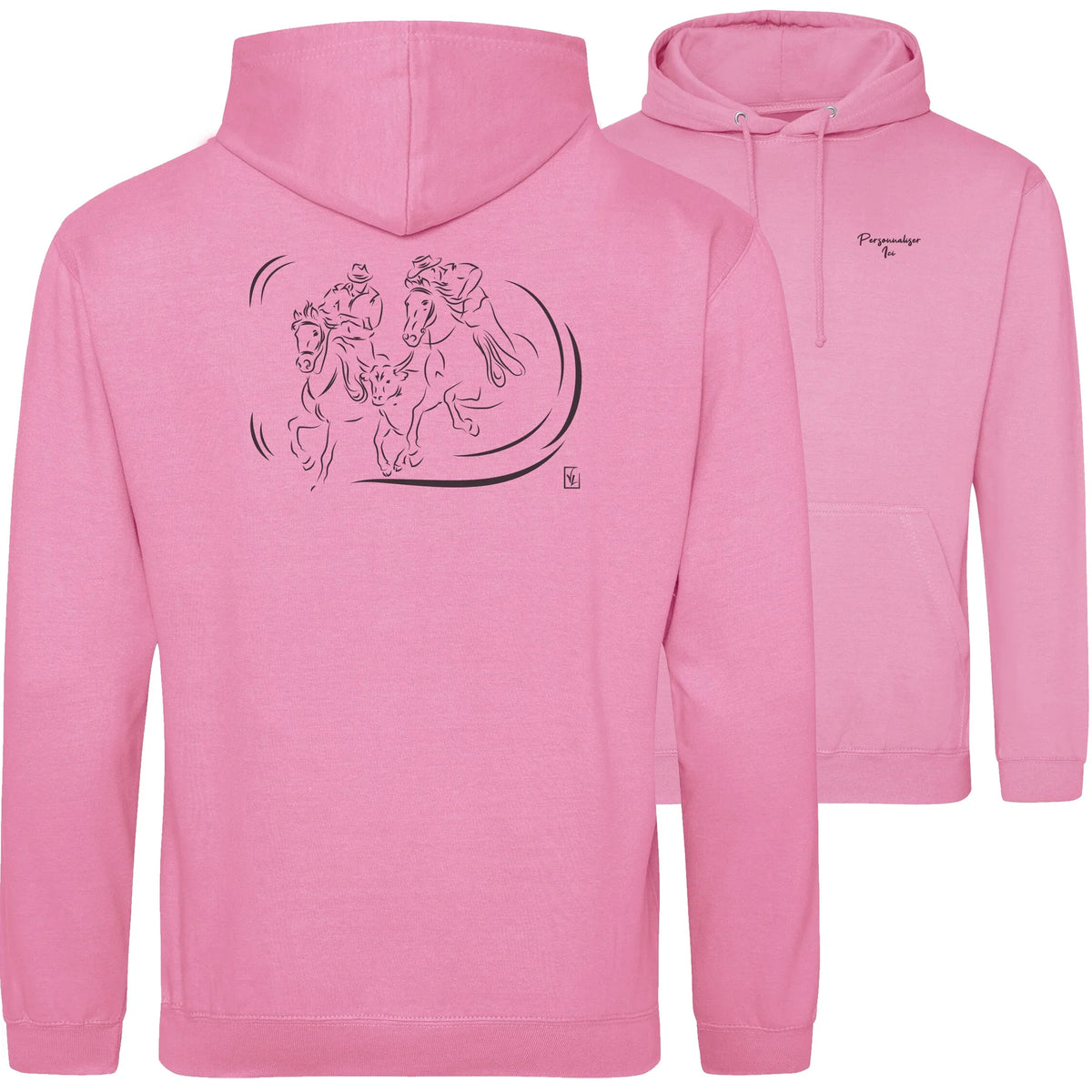 Motif Camargue Gardians et taureaux - Bandido - au dos d'un Sweat à capuche Unisexe 280g - Rose Candyfloss pink