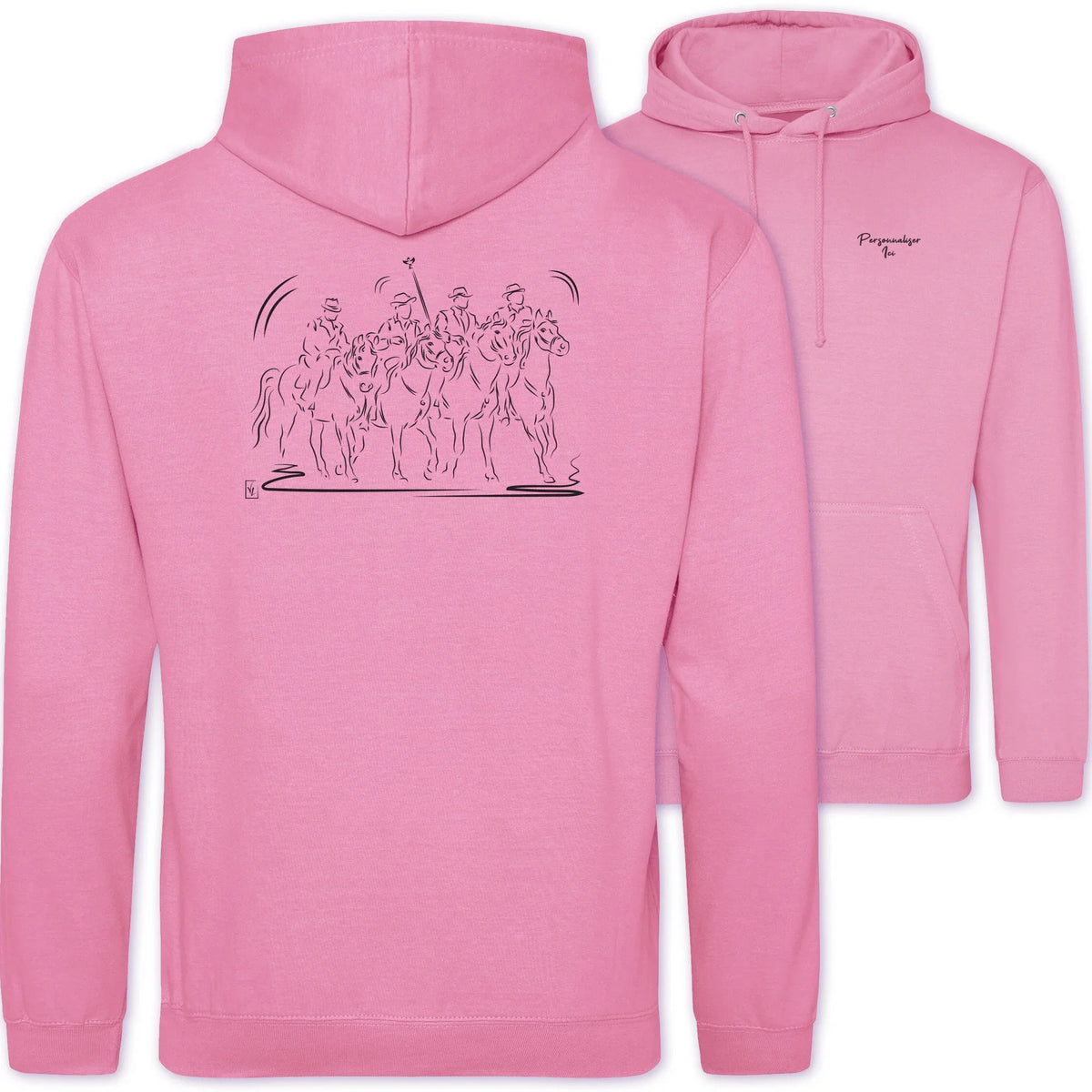 Motif Camargue Gardians et taureaux - Culture - au dos d'un Sweat à capuche Unisexe 280g - Rose Candyfloss pink