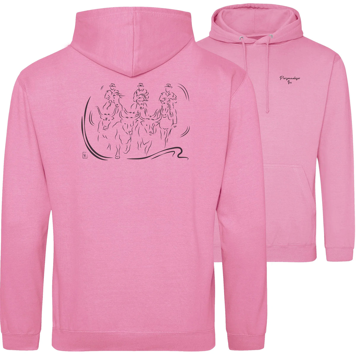 Motif Camargue Gardians et taureaux - Terre sauvage - au dos d'un Sweat à capuche Unisexe 280g - Rose Candyfloss pink