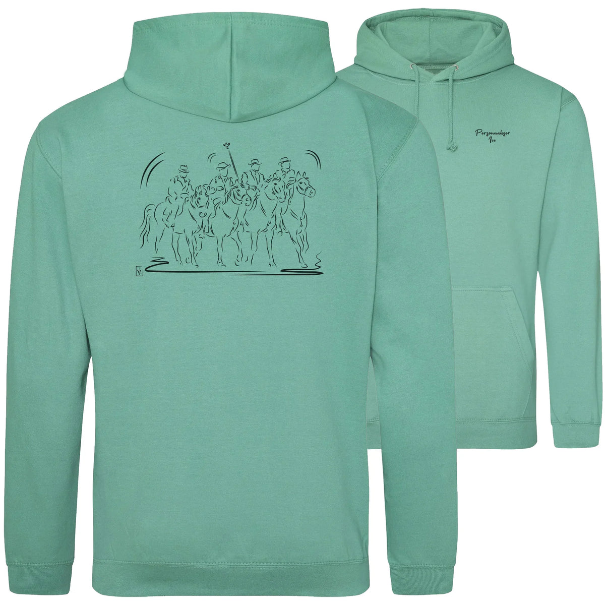 Motif Camargue Gardians et taureaux - Culture - au dos d'un Sweat à capuche Unisexe 280g - Vert Spring green