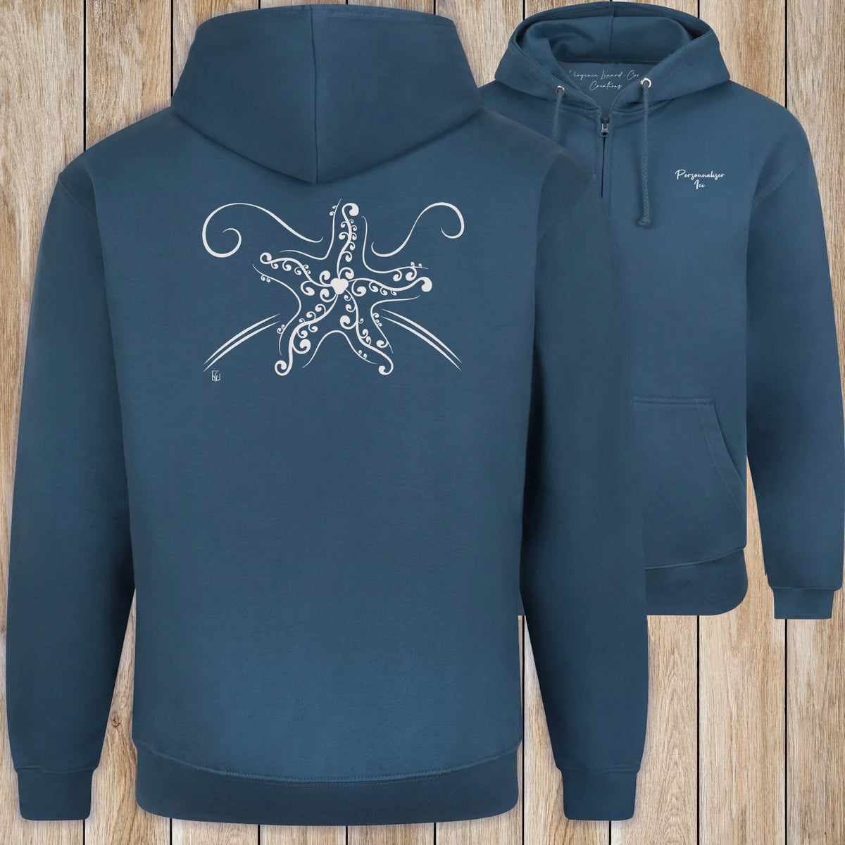 Graphisme Etoile de mer (Tatoo) sur une Veste zip Unisexe 280g - Air Force Blue - Idéal Cadeau à personnaliser - Virginie Linard ©