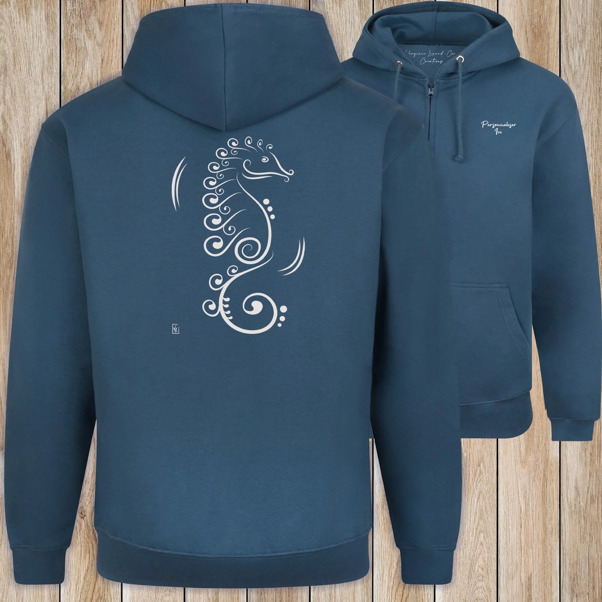 Graphisme hyppocampe (La vie cachée) sur une Veste zip Unisexe 280g - Air Force Blue - Idéal Cadeau à personnaliser - Virginie Linard ©